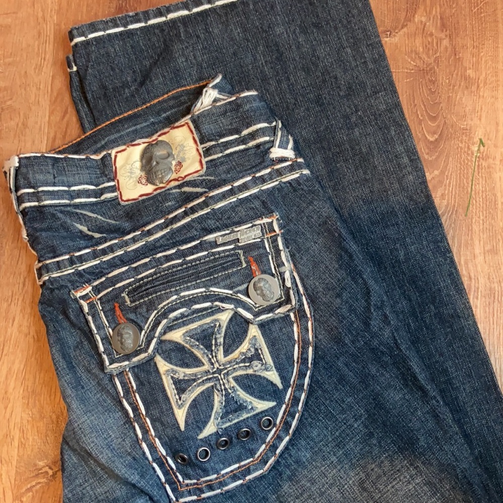Laguna Beach Men’s Relaxed Fit Jeans Handstiched Skull & Cross Pockets 38